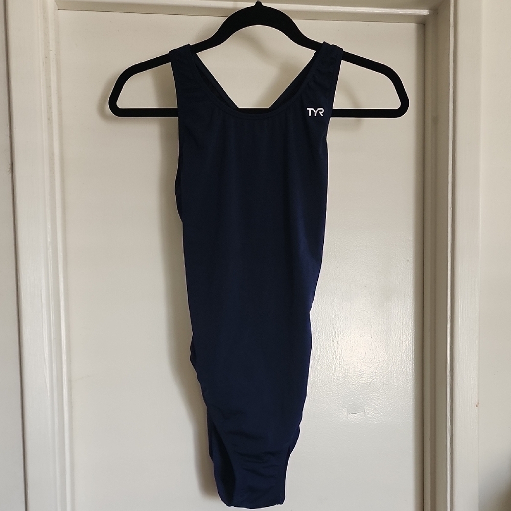 TYR One Piece Athletic Swimsuit Navy Blue Training Lap Swim